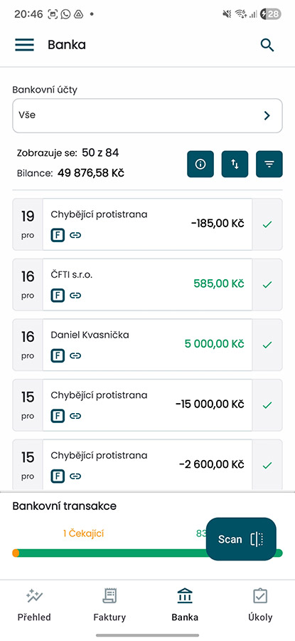 Mobilní aplikace Capitain - Pořádek v platbách a bankovních účtech
