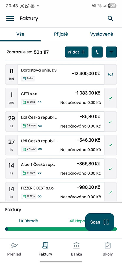 Mobilní aplikace Capitain - Všechny faktury na jednom místě