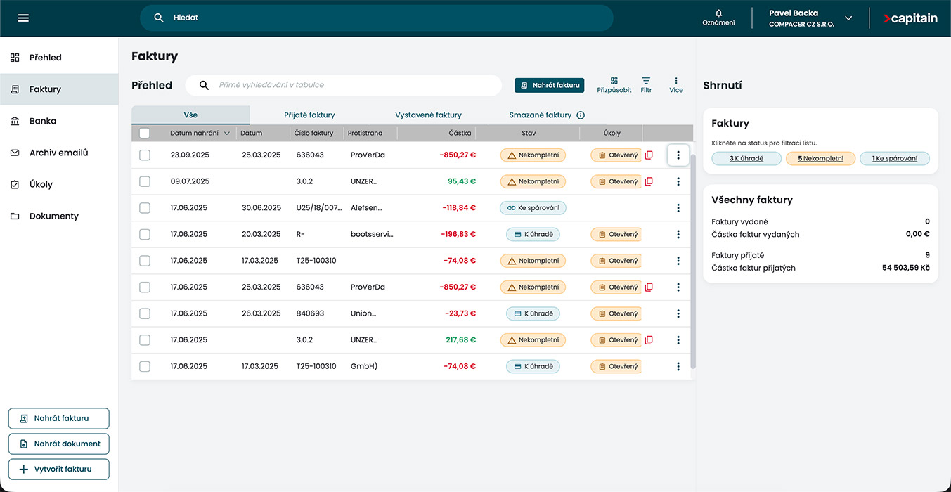 Capitain - Všechny faktury na jednom místě