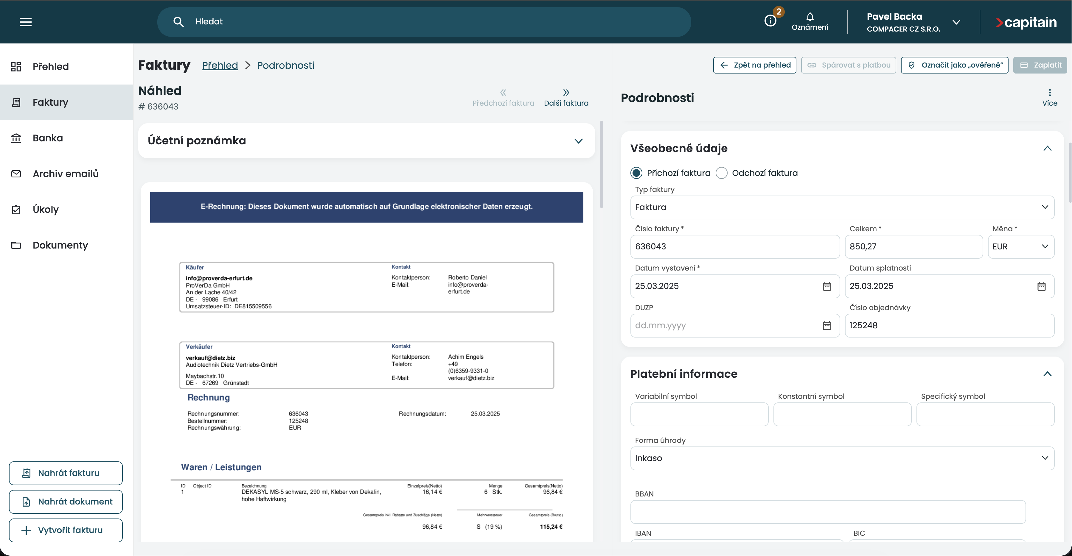 Přehled ve fakturách