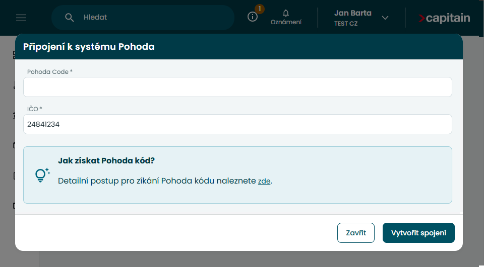 Propojení Capitain s Pohodou