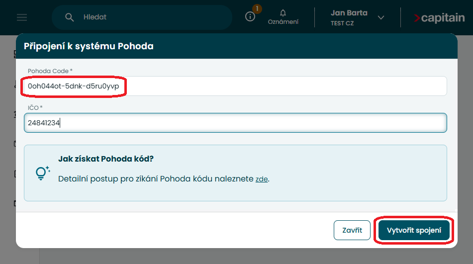 Propojení Capitain s Pohodou