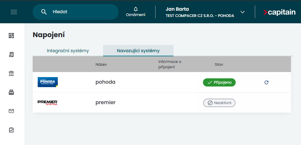 Propojení Capitain s Pohodou