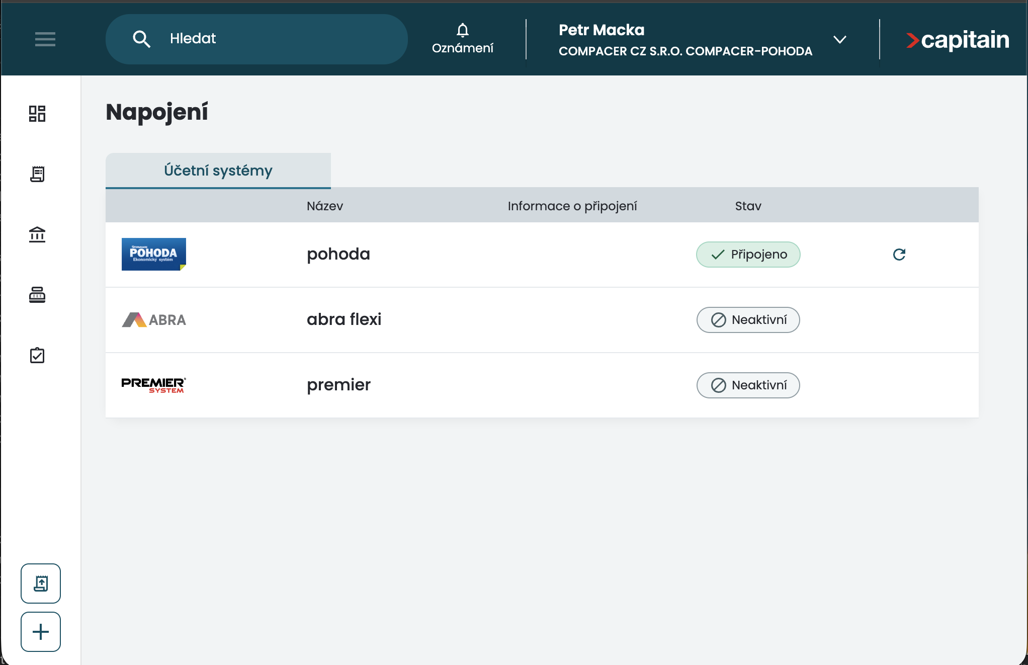 Propojení Capitain s Pohodou